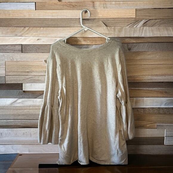 H by Halston Womens 3X Bell Sleeve Pullover Casual V Neck Tan Sweater casual - Picture 1 of 4